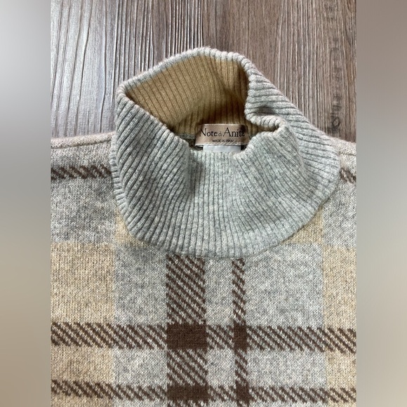 Note di Anita Plaid Poncho Sweater OS Merino Wool Cashmere Blend Mock Neck Gray - Picture 4 of 8